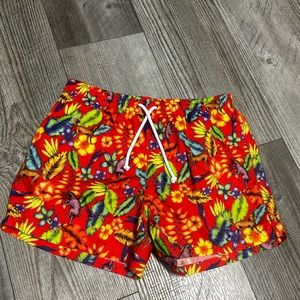 Zara mesh lined orange Monkey print floral swim trunks board shorts xl